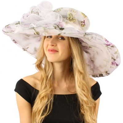 Innocent Victorian Flower Print Overlay Kentucky Derby Floppy Brim 8" Hat  eb-54457314